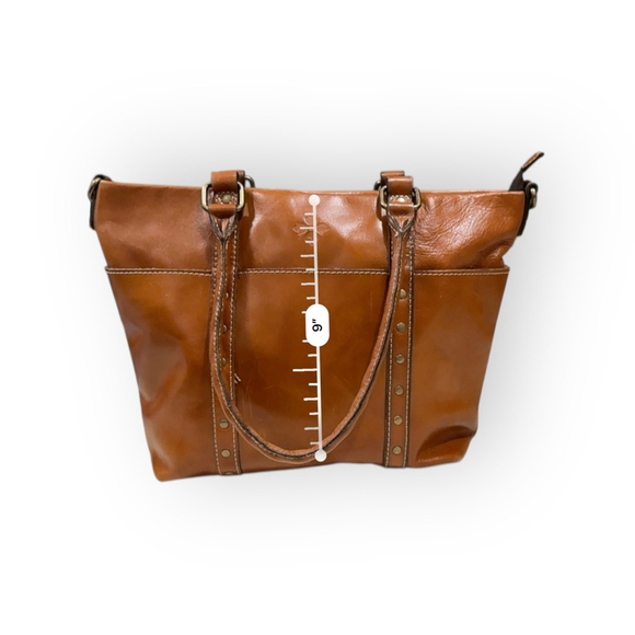 Patricia Nash Carducci Pocket Tote Cognac Brown Leather Bag Antique Brass Accent - Picture 7 of 11